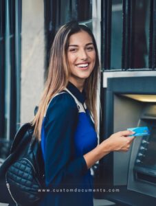 bank girl with ATM machine